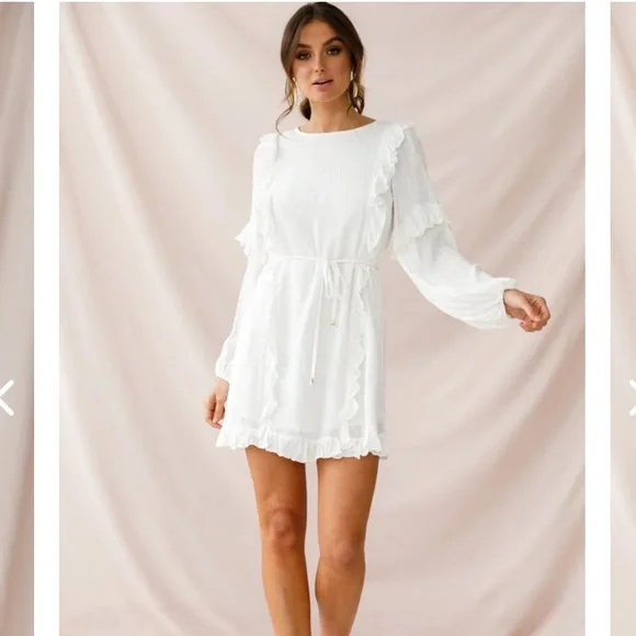 fitted lace wedding dress I've Got Sunshine Long Sleeve Mini Dress White main image 1